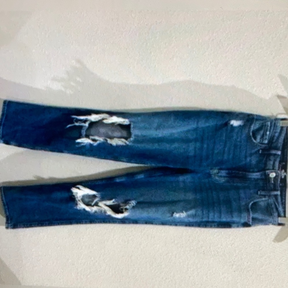 Hollister ultra high rise boho stacked distressed vintage straight jean